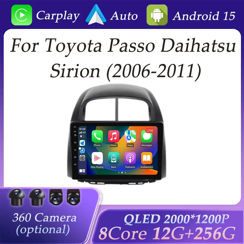 QLED Screen for Toyota Passo Daihatsu Sirion 2006 2011 Wireless CarPlay Car Radio Video Multimedia Player GPS Navi DSP Stereo BT