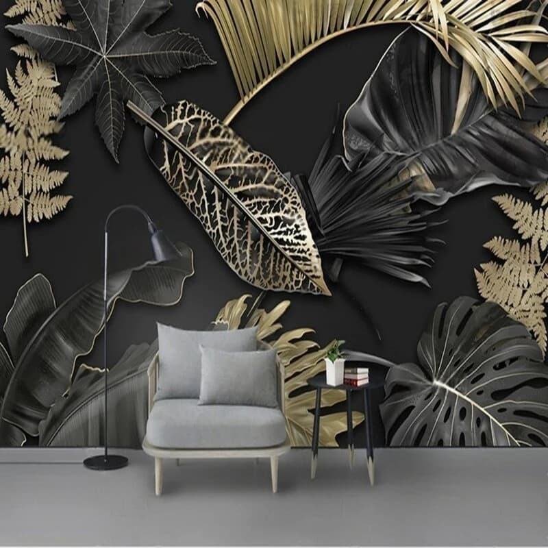 Modern Simple Black And Gold Large Leaf Living Room TV Luxurious House Decoration Bedroom Wall Background