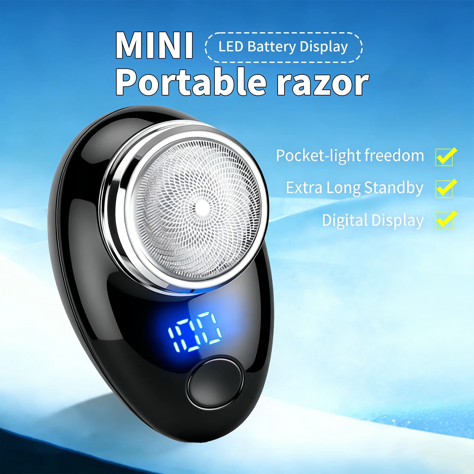 Mini waterproof men's shaver with USB charging, portable electric shaver, essential for shaving care during outdoor travel.