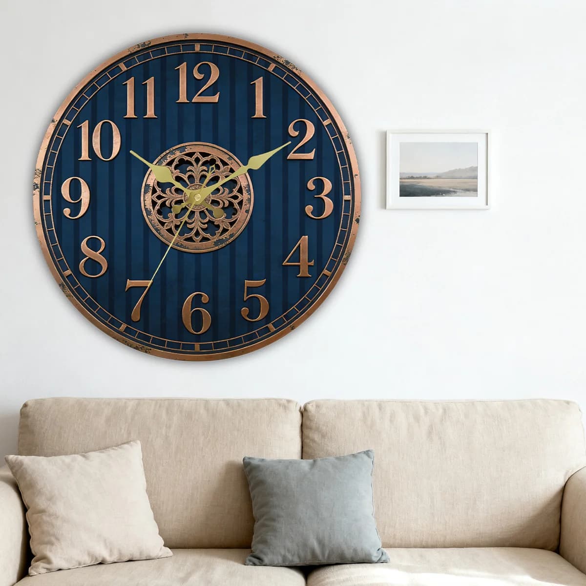 Retro Striped Pattern Wall Clock Home Decorative Hanging Ornament Stylish Timepiece for Living Room Bedroom