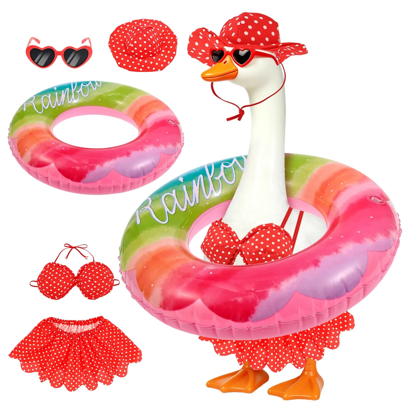 Set di Vestiti per Oca da Veranda, Costume da Bagno per Statua di Oca da 23 Pollici, Kit Decorativi Estivi per Oca da Veranda per Esterni, Giardino e Piscina