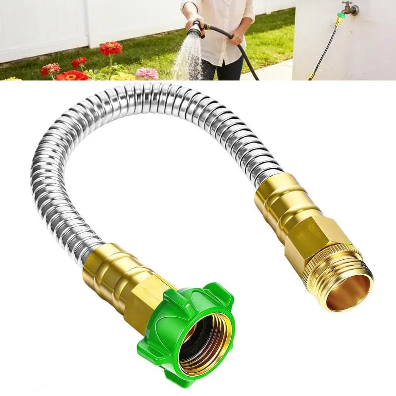 1ft No- Garden Hose Extension Heavy Duty Stainless Steel Non-Kink Water Hose for Patio Deck Watering Use