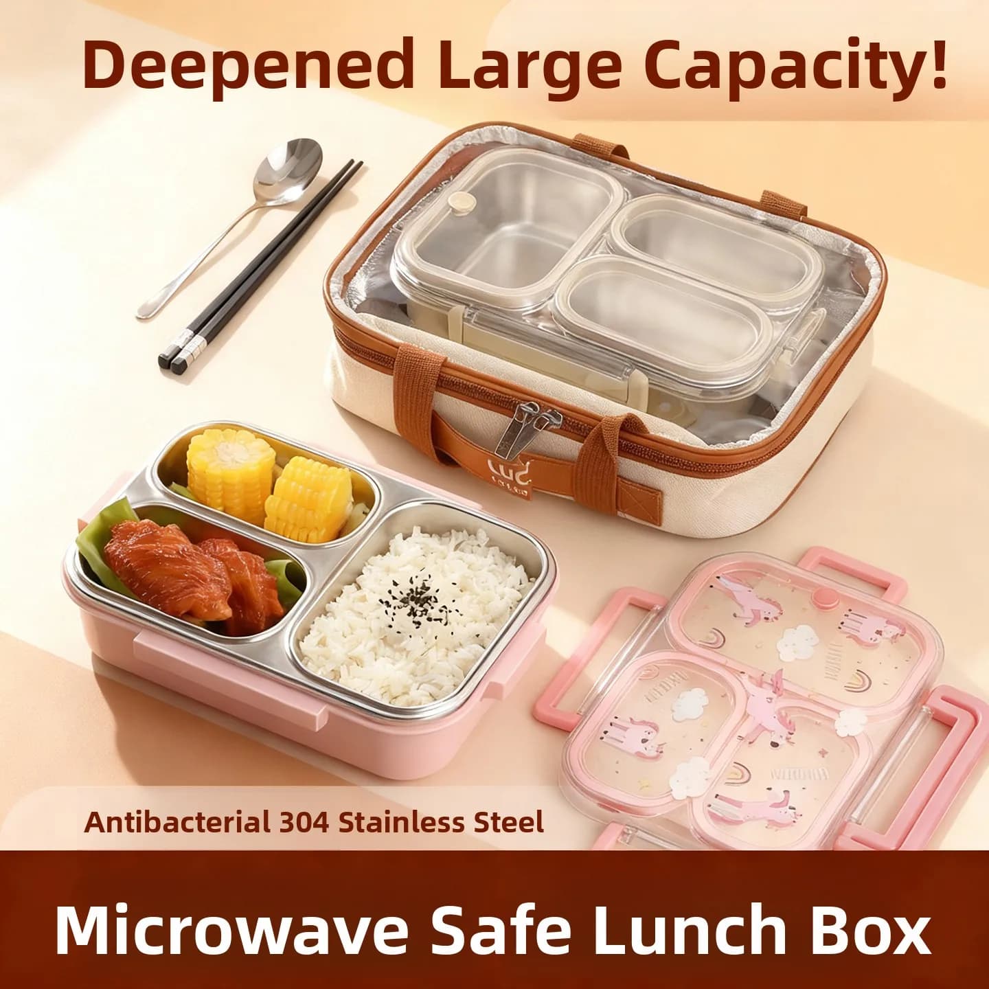 WORTHBUY Stainless steel children's thermal lunch holder, Nordic style food container, lunch box for office employees