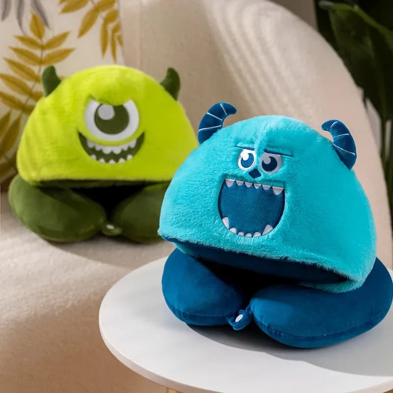 Disney Monsters Sullivan Cuscino con scollo a U con cappuccio Bellissimo cuscino per il collo Mike Cuscino per pisolino Parasole da viaggio Cuscino a U Regali di Natale per ragazza