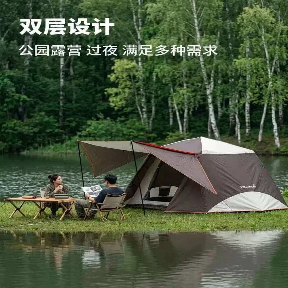 Aluminum Pole Pop-Up Camping Tent with Canopy, Waterproof & UV Protection for Family Outdoor