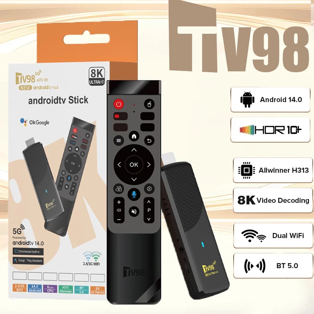 Nuovo TV98 ATV X9 TV Stick Android 14 Allwinner H313 Quad Core Wifi 4G 5G BT5.0 Telecomando Vocale Smart TV Box HD 4K 8K IPTV Stick