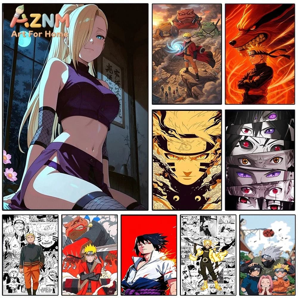 AZNM Naruto Yamanaka Ino Anime Character Canvas Wall Print, Cool Ninja Girl Art Poster, Unframed Canvas Painting for Boys Bedr