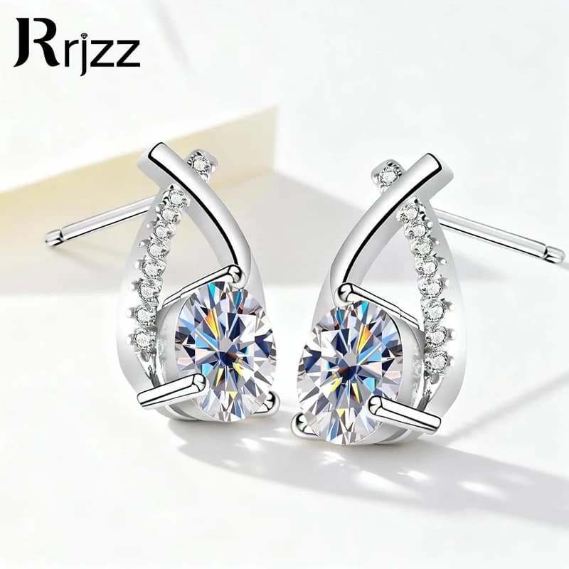Rrjzz 5mm Round Cut D-Color Moissanite Diamond Fashion Cross Stud Earrings For Wome GRA Certified Daily Party Earring Jewelry