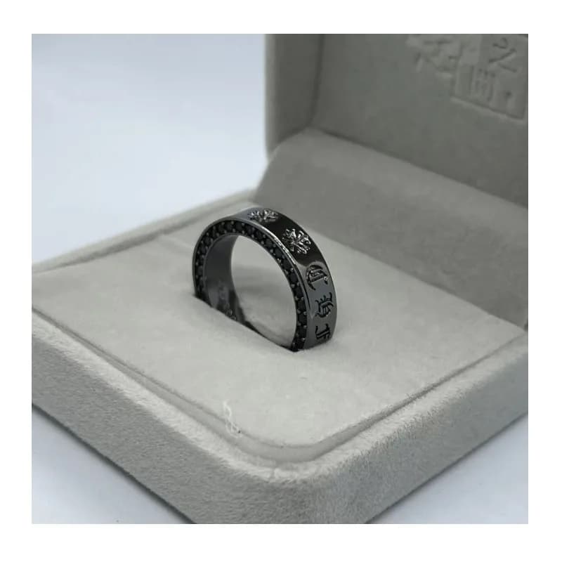 Anello Chaoxuan Luo Xin Eternal Heart con Diamante Nero e Oro, Anello Vintage Unisex, Anello a Croce