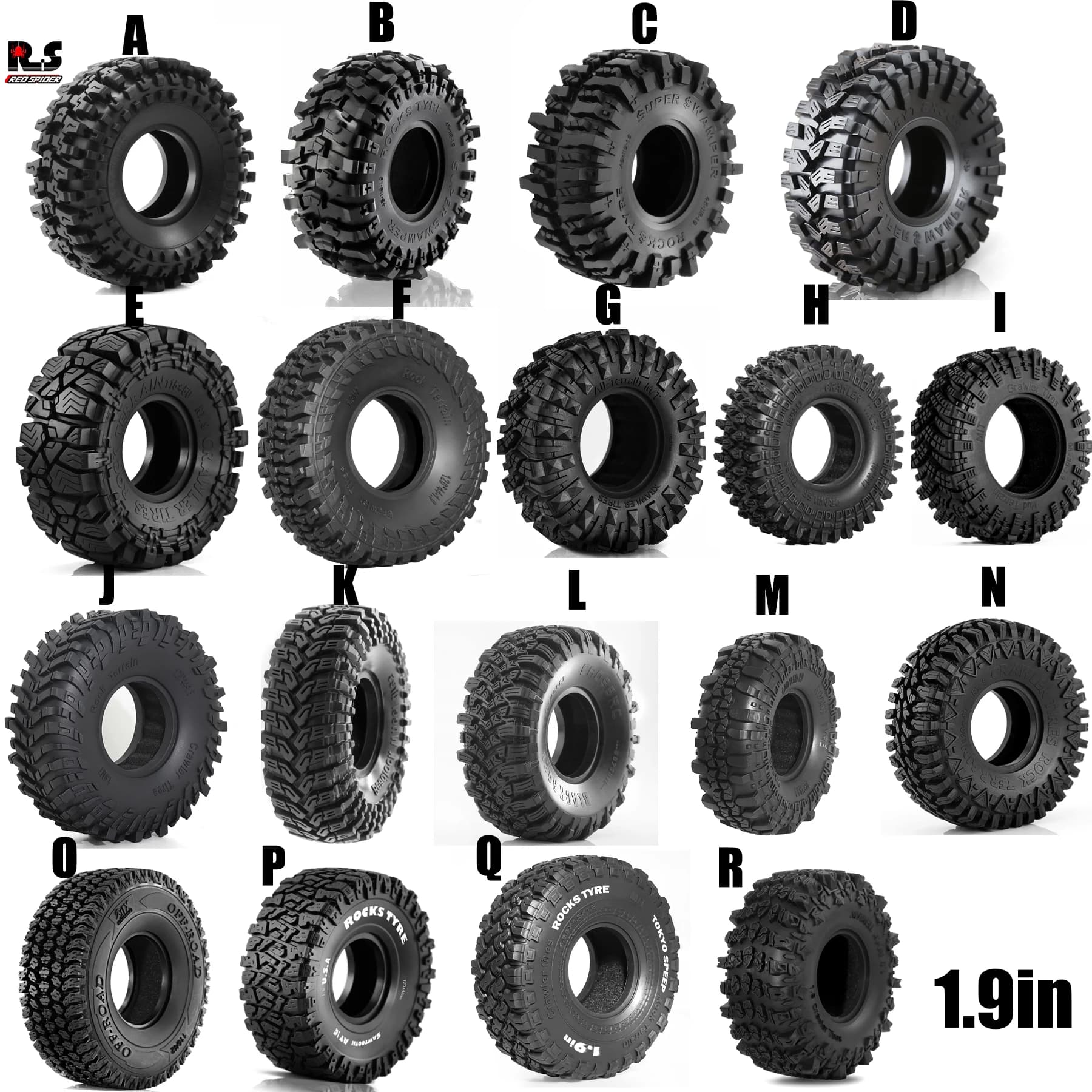 4PCS 1.9 ''/2.2'' Pneumatici cingolati in gomma per 1/10 TRX4 TRX6 Axial SCX10 I II III 90046 AXI03007 Redcat GEN7 GEN8 RC4WD D90