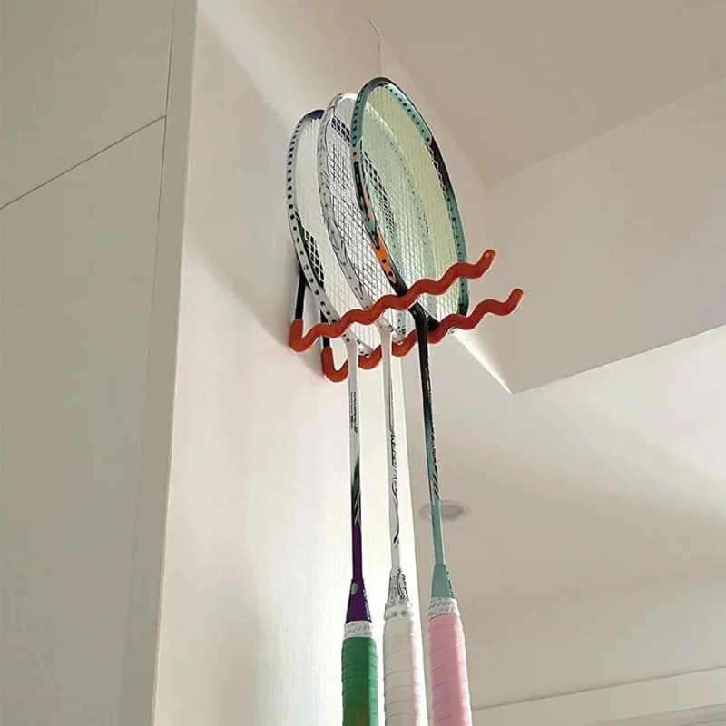 FANDAO Organizer per racchette da badminton in acciaio - Peso portante 40 kg, scaffale per racchette da tennis montato a parete per terreno da allenamento