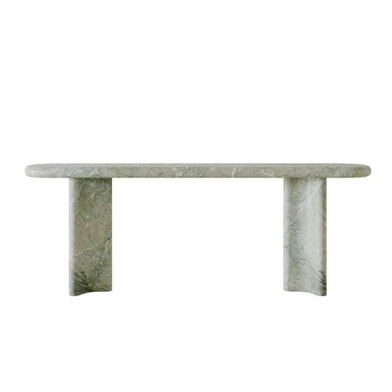 # Tavolo Console in Marmo Verde Naturale Dream Home, Elegante Forma Ovale con Gambe Curve in Pietra Massiccia, Arredamento di Lusso per Ingresso e Corridoio