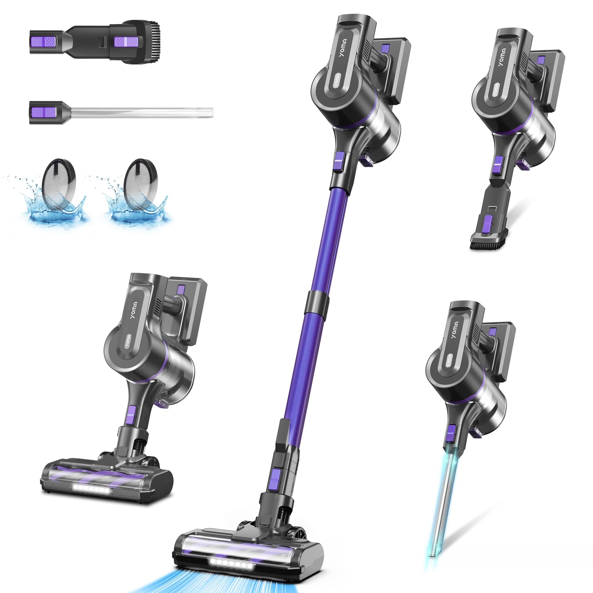 Yoma S100 28000Pa 350W Stick aspirapolvere senza fili, fino a 45 minuti di autonomia, 9 in1 Stick Vac per pavimento in legno duro Pet Hair Home Car