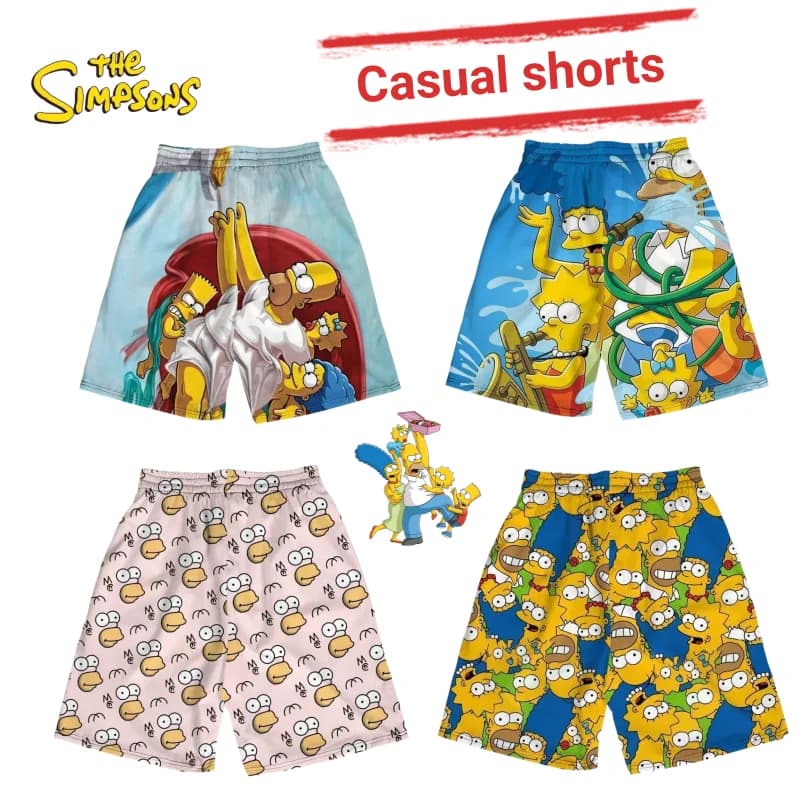 The Simpsons Marge Bart Lisa Homer Sports Casual Shorts Summer New Loose Men and Women Couple Creative Personalized Beach Pants