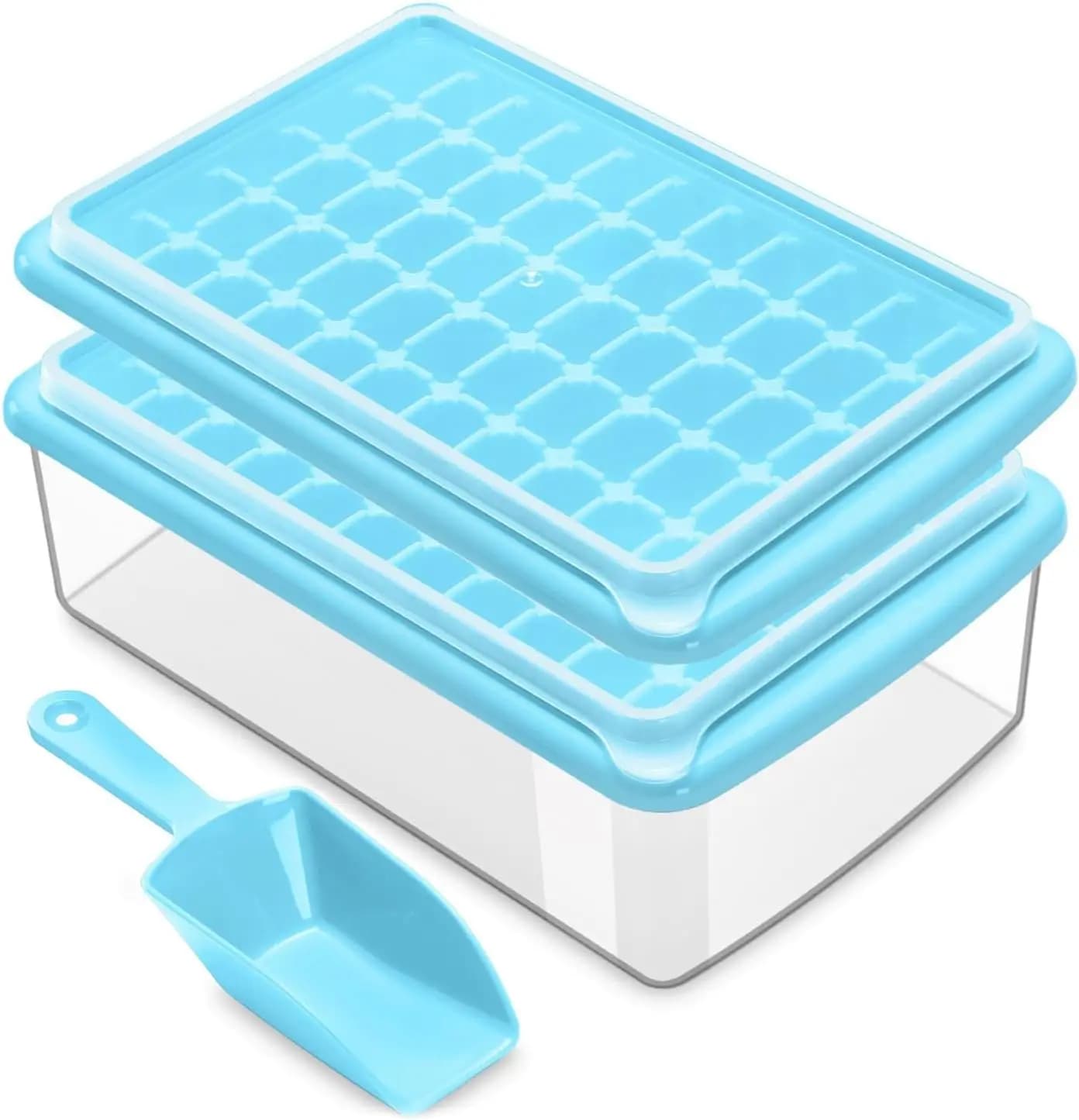 55 mini stampi per cubetti di ghiaccio con coperchio e contenitore, stampo per ghiaccio a pepite facile da usare, senza BPA, confezione da 2