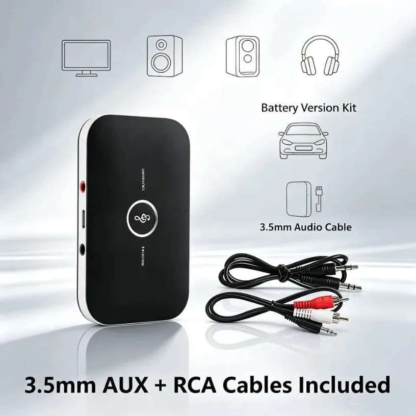 B6 Bluetooth 5.2 2-in-1 TX RX Audio Adapter 3.5mm, Wireless Dongle for TV Car PC Switch Speaker Low Latency