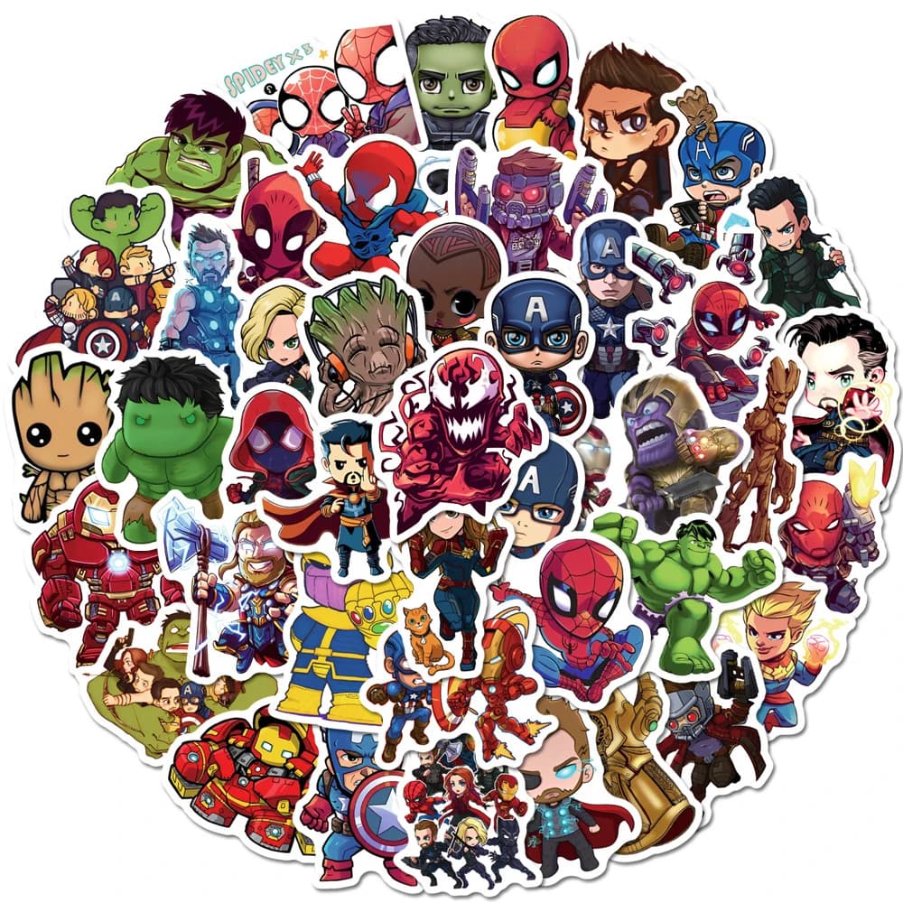 10/30/50 Pezzi Adesivi Cartoon Marvel The Avengers, Sticker Anime Supereroi, Graffiti Fai-da-Te per Skateboard, Valigie, Telefoni