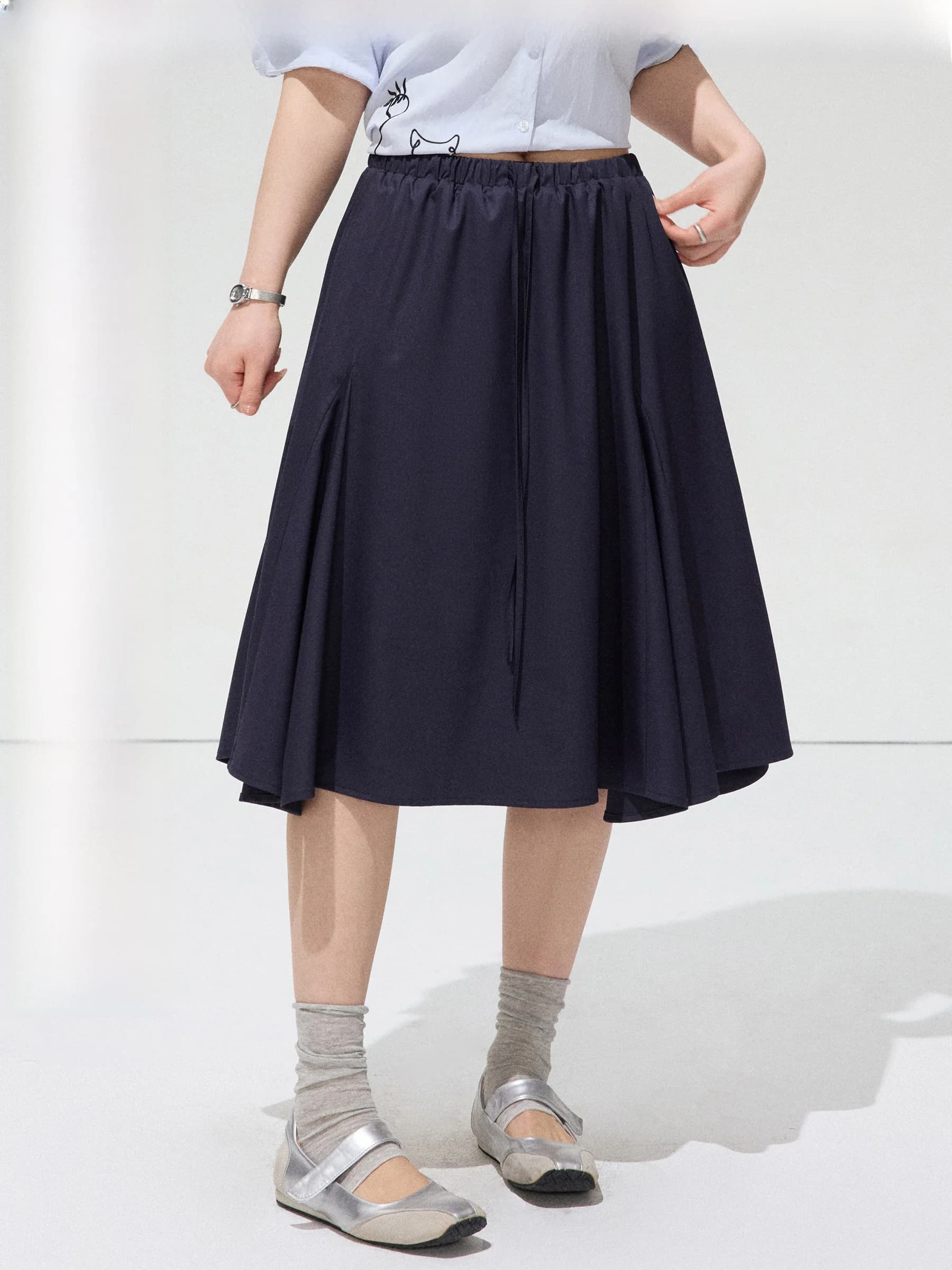 JULULOOK Gonna Midi Plus Size con Elastico in Vita, Gonna a Ombrello che Nasconde le Forme, Gonna Lunga a Mezza Gamba, per il Lavoro, Vita Alta, in Misto Poliestere
