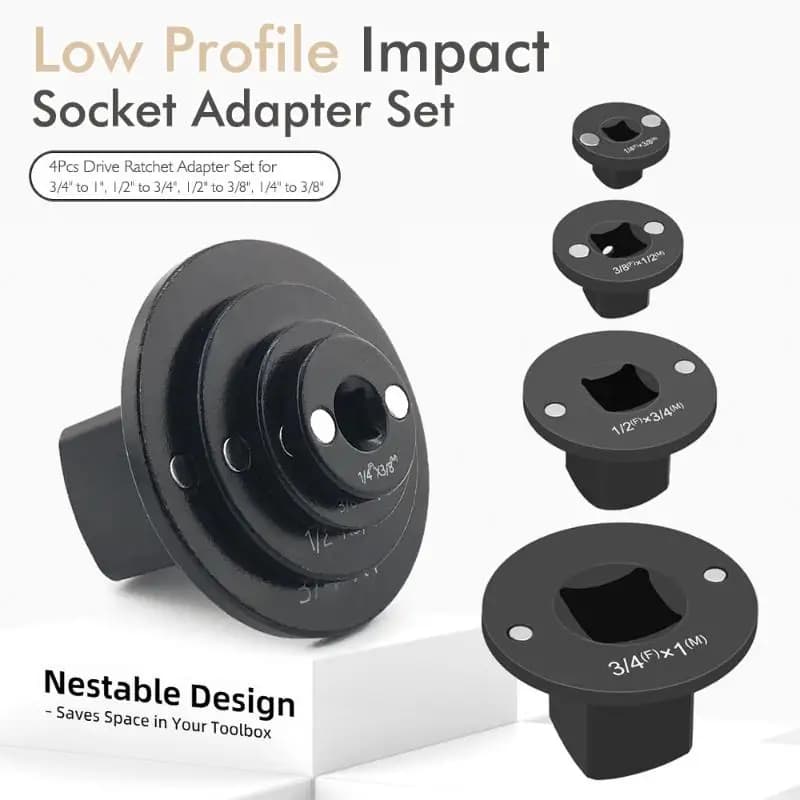 Set di adattatori per bussole per avvitatori a percussione: riduttori a basso profilo da 3/4" a 1", da 1/2" a 3/4", da 3/8" a 1/4" | Per chiavi e utensili manuali