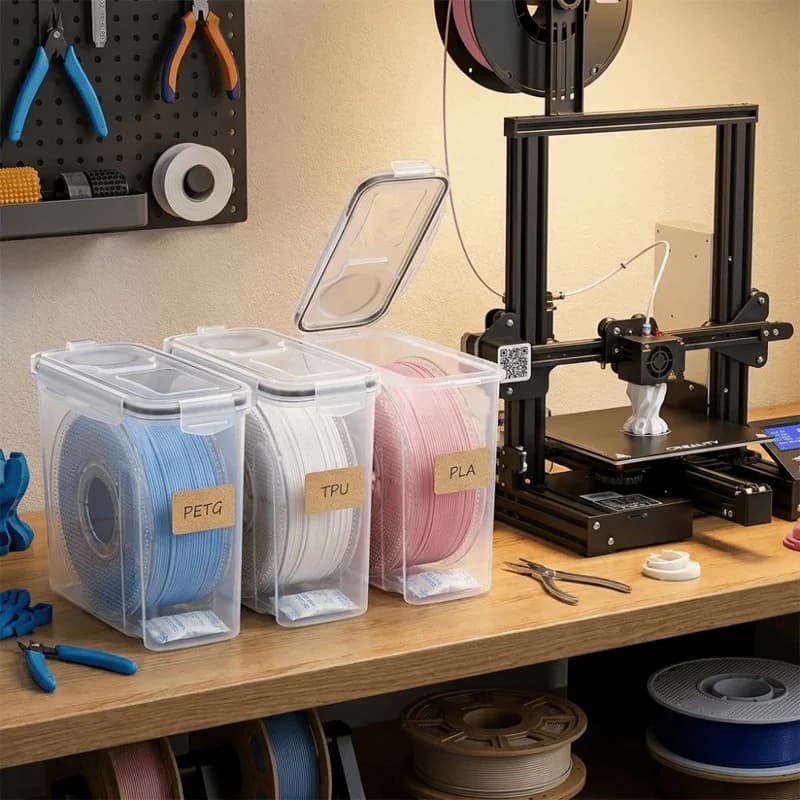 3D Printer Filament Storage Dry Box Moisture-Proof Dustproof Airtight Container with Hygrometer Spool Holder for PLA ABS PETG