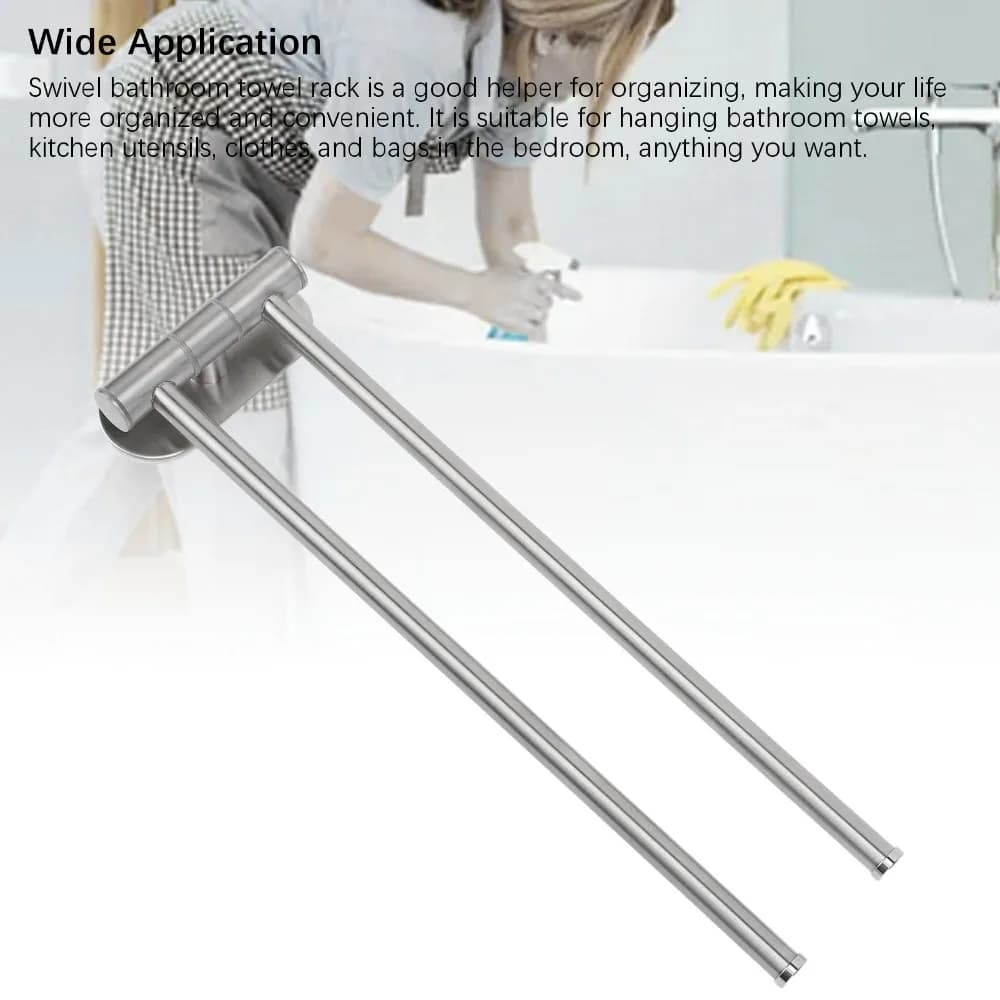304 Stainless Steel Swivel Towel Bar Brushed Finish Wall Mounted Towel Holder Silver Rotatable Swivel Towel Rack