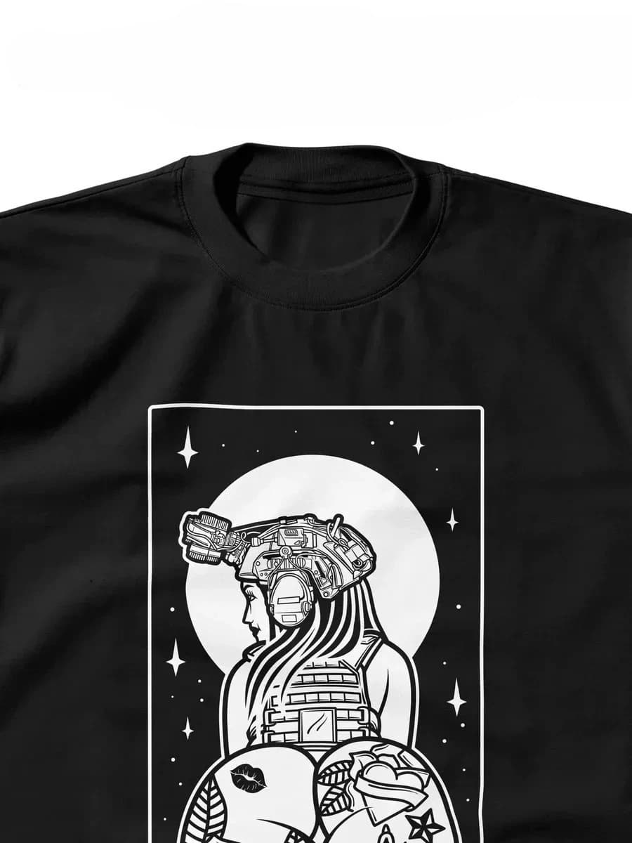 Men Chicano Tattoo Lady Tarot Card Graphic T Shirt Rose Dagger Moon Star Print Short Sleeve Cotton Streetwear Casual Tee