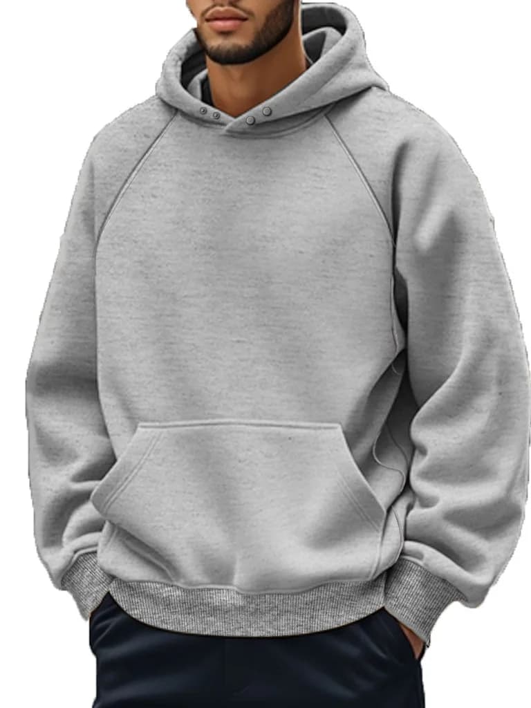 Men's Hoodie Vintage Thin Fleece Casual Pocket Hooded Sweatshirt Autumn Winter Comfortable Loose Fit Youth Fashion