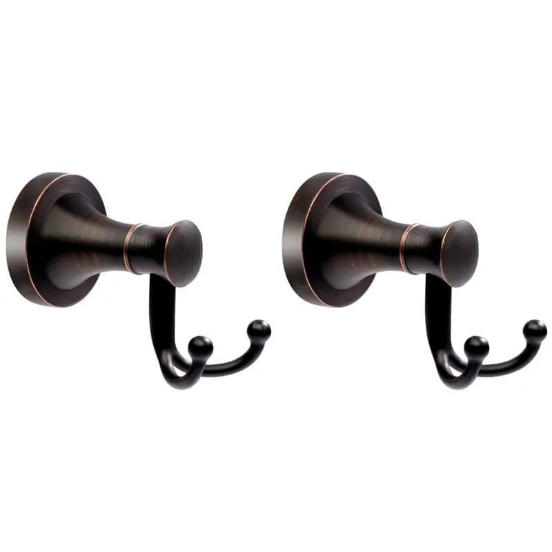 L60A 2X Bronze Towel Holder, Bath Towel Hook Finishing Oil Aged, Double Hooks Resistent for Towels, Hook Dresses Rustic Style for Bathroom