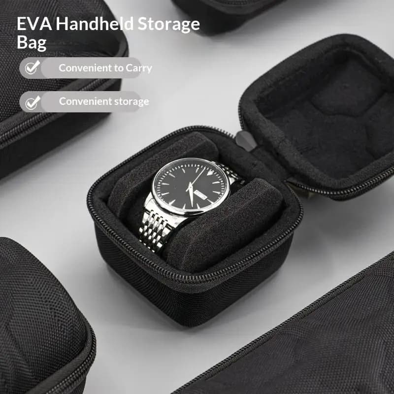 Protective EVA Hard Case Black Watch with Velvet Pillow Ideal for Safe Travel
