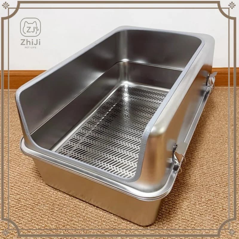 60cm Tall Double Layer Steel Cat Toilet Open Side Design Anti Spill Large Pet Litter Basin