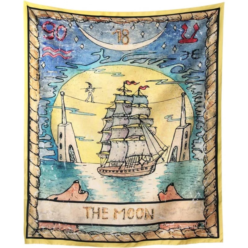 Tapestry con Carte dei Tarocchi "Tapestry Luna", Decorazione Murale, Tapestry Europeo per Divinazione Astrologica, Misteriosa Decorazione Murale Medievale