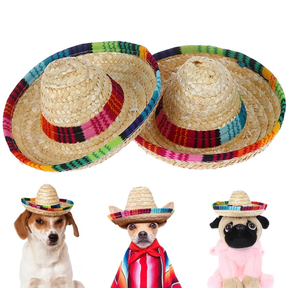 Colorful mini company dogs straw hat sombrero cat sun hat party at beach Mexican straw cap hats dogs hat style Hawaii supplies for pets