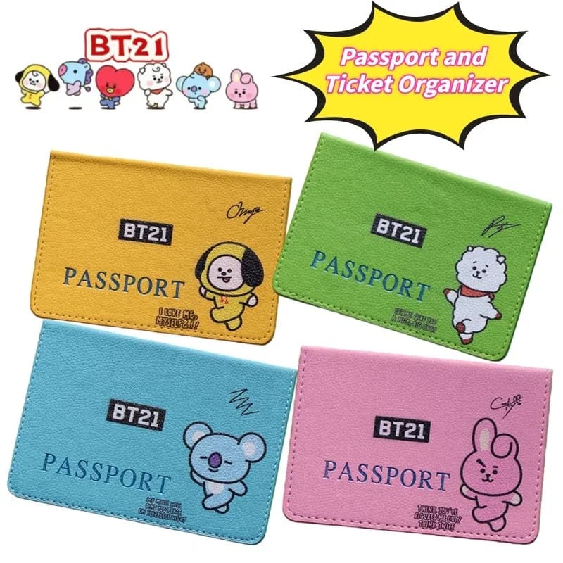Nuovo BT21 Custodia protettiva per certificato di passaporto con personalità creativa di alto valore Custodia per biglietti comoda e carina per cartoni animati