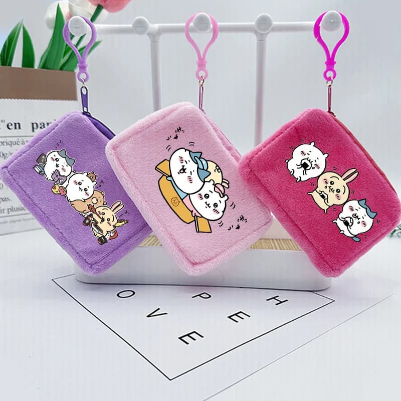 Portafoglio Mini Chiikawa per Donne e Ragazze, Portamonete Carino con Cartoni Animati, Piccola Borsa Portachiavi Hachiware Usagi, Borsetta con Cerniera per Bambini