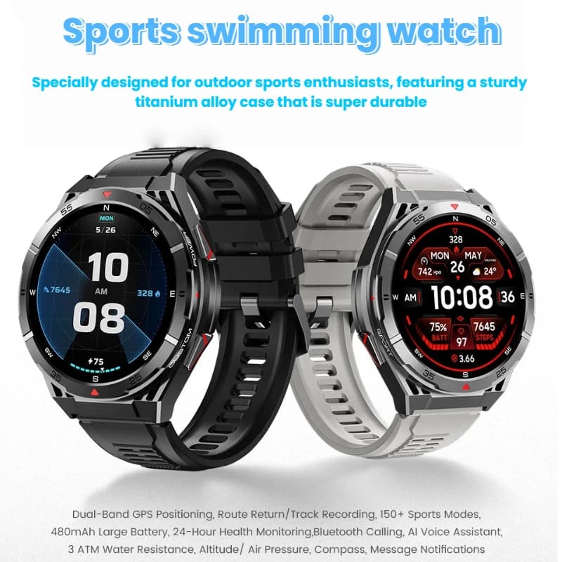 2026 Nuovo 3ATM Impermeabile Nuoto Astuto Della Vigilanza GPS Incorporato Bussola Fitness Tracking HD Chiamata Bluetooth 500mAh Smartwatch Per Gli Uomini