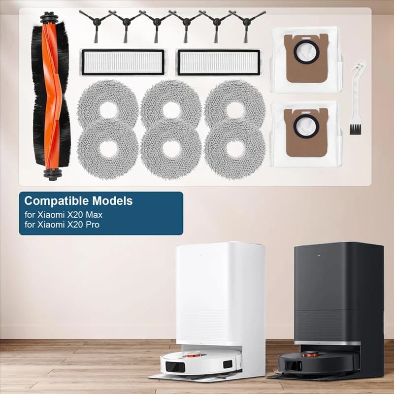 B90B-Set di accessori per Xiaomi X20 Max/Xiaomi X20 Pro Robot aspirapolvere, spazzola a rullo, spazzola laterale, salviette, filtri, sacchetti per la polvere