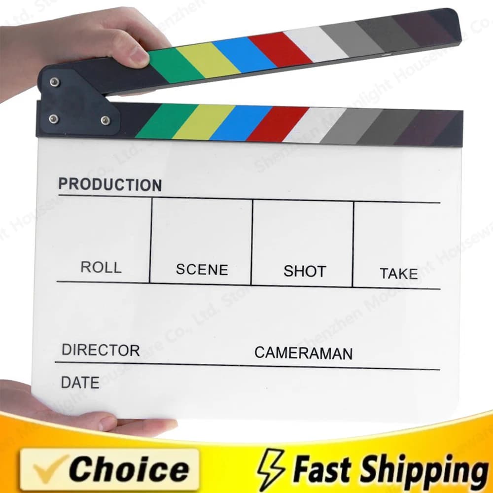 Acrylic Andoer Clapboard Dry Erasable for TV Film Director Cut Action Scene Clapper Board Slate with rubber marker