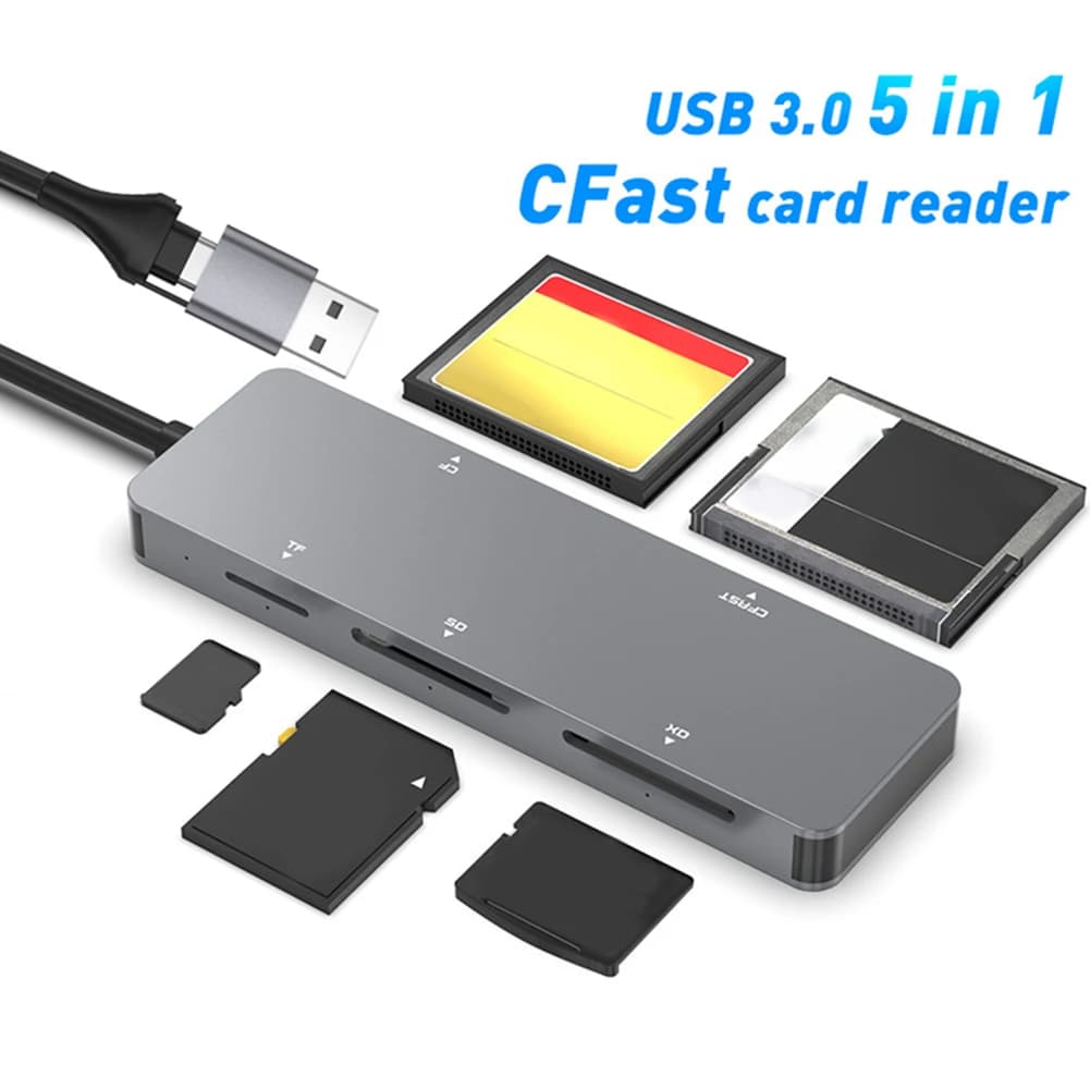 Lettore di schede di memoria 5 in 1 Tipo C e USB A CFast+XD+CF+SD+TF Lettore Lettore multi-carta Adattatore per Windows XP/Vista/7/8 OS