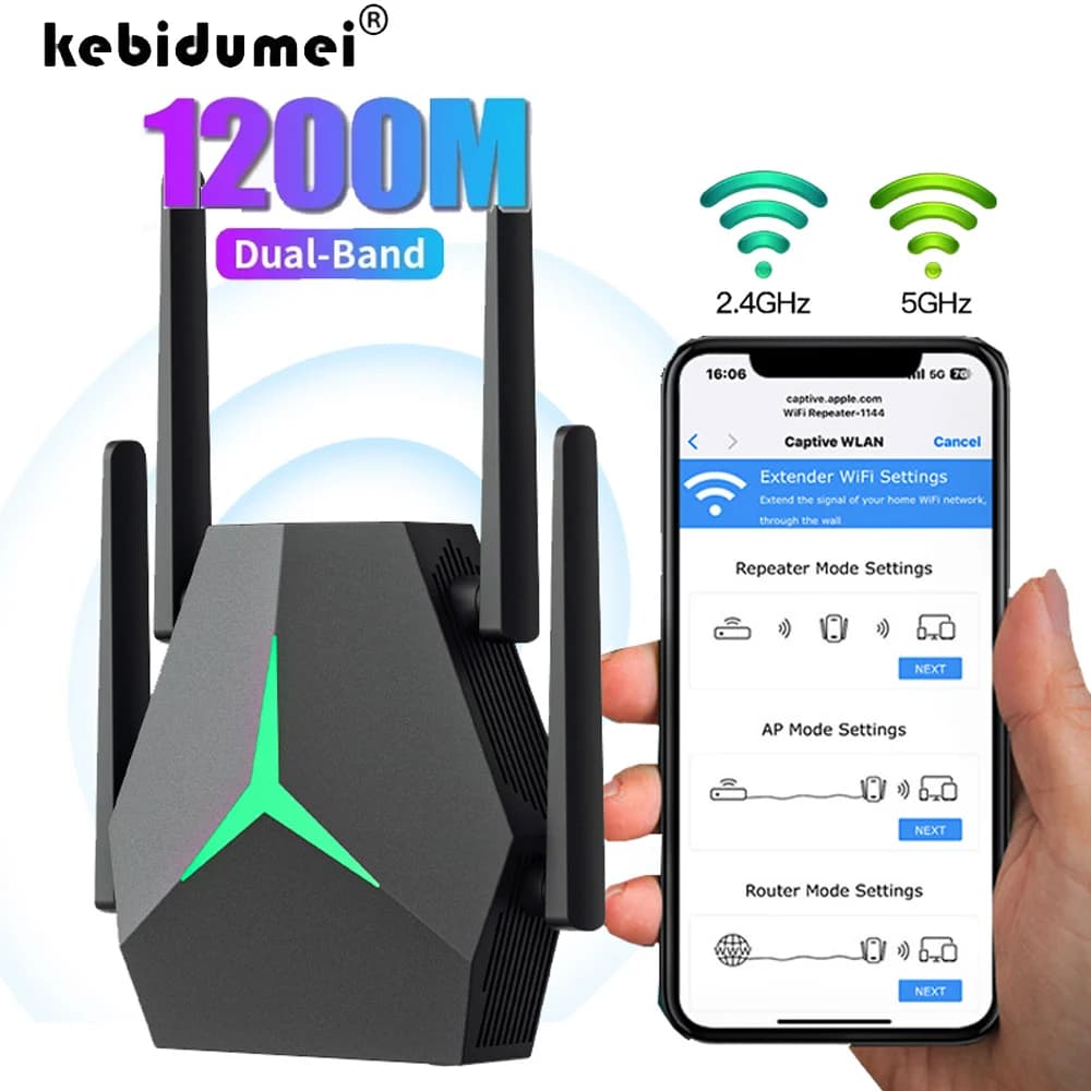 Ripetitore WiFi wireless 1200Mbps Booster 2.4G/5GHz Amplificatore di segnale Wi-Fi Extender Router Scheda di rete Ripetitore WiFi