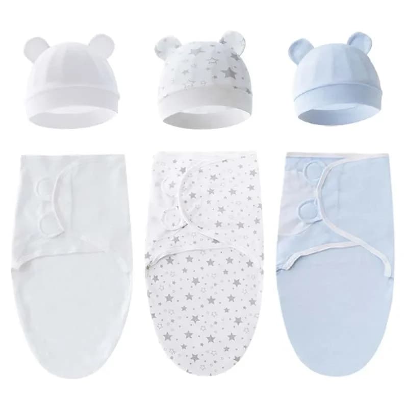 100% cotone coperta neonato Swaddle Wrap Hat Set ragazzi ragazze bambino sacco a pelo regolabile Infant Swaddle neonati roba 0-6M