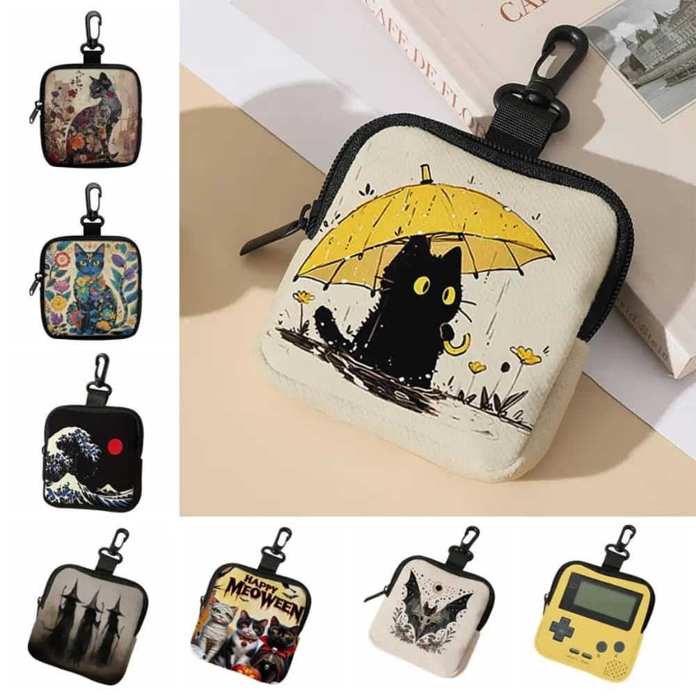 Nuovo mini portamonete con stampa di gatti, leggero, per auricolari, portatile, impermeabile, con cerniera, regalo per amici