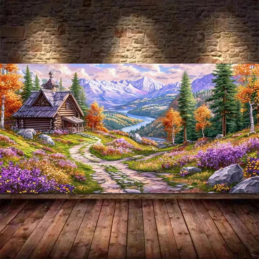 Snow Mountain Wooden House Large Size Diy Diamond Art For Adults Painting New Collection Scenery Full Mosaic Embroidery Picture