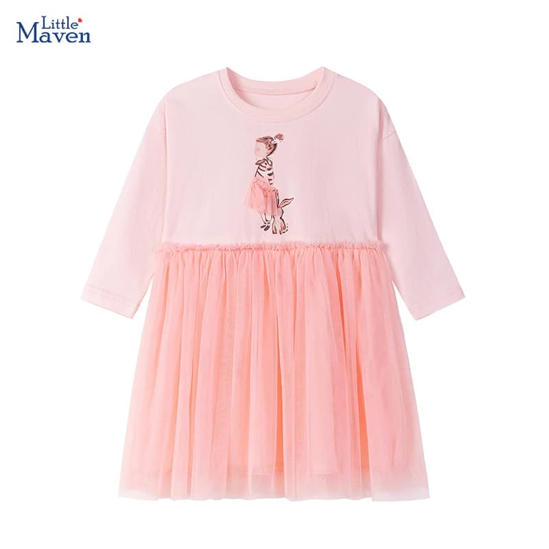Little maven Children's Party Dresses Elegant Dress for Girl Long Sleeve Costume Cute Girls Mesh Dress for Autumn Spring