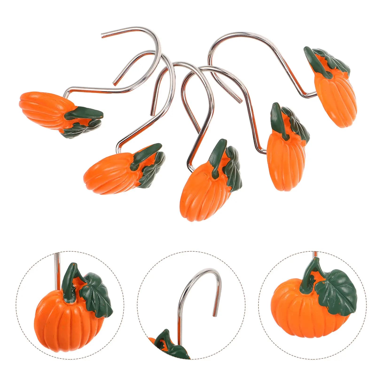 12 Pezzi Ganci per Tenda Doccia in Resina a Forma di Zucca, Anelli Decorativi Autunnali per Tende da Bagno, Scorrevoli e Impermeabili, per Halloween
