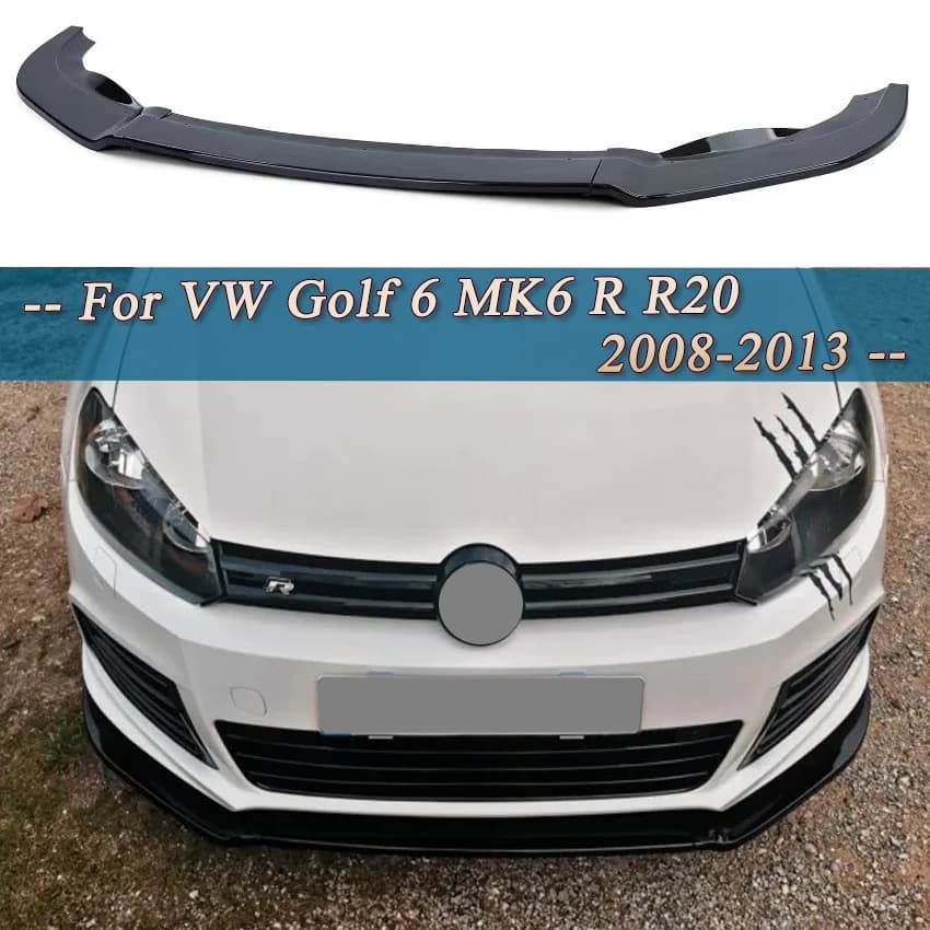 Parti esterne per Volkswagen Golf 6 MK6 R R20 2008-2013 Nero lucido ABS Paraurti anteriore Splitter Lip Diffusore Spoiler Guard Tuning