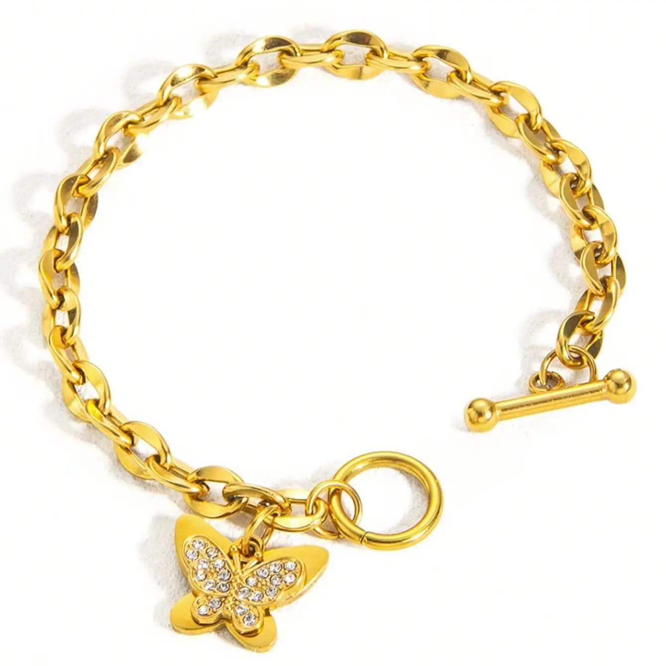 Women Fashion Butterfly Bracelet 18K Gold Plated Stainless Steel Bracelet OT Clasp Chain Bracelet