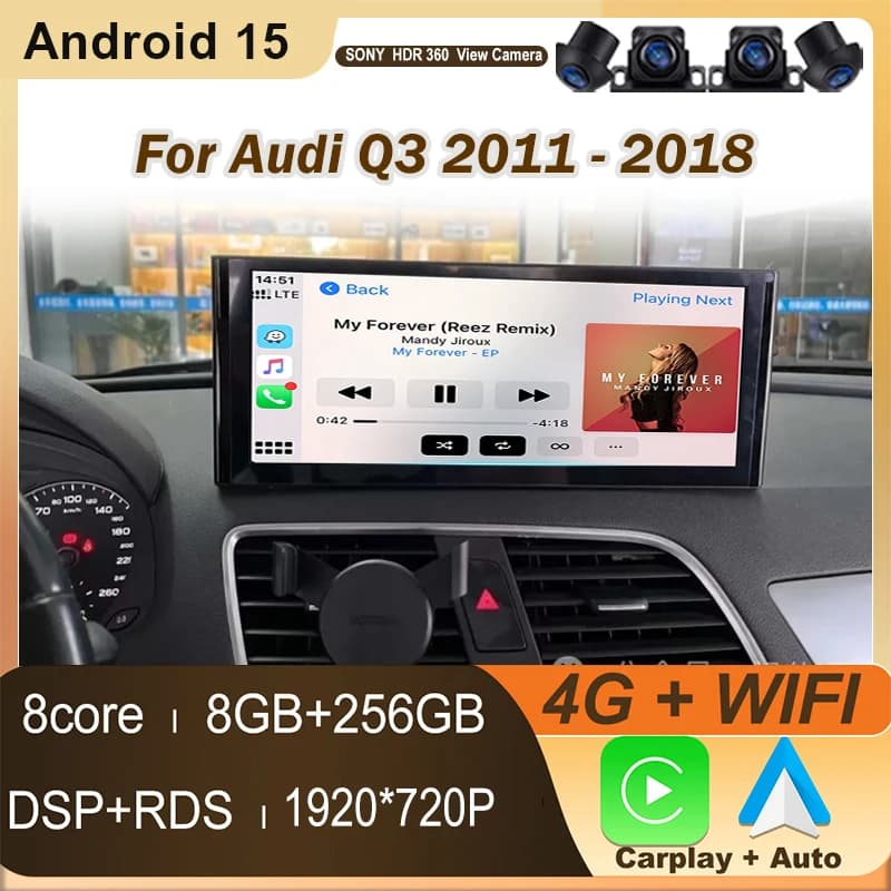 Autoradio da 12,3 pollici Auto per Audi Q3 2011 - 2018 Lettore video multimediale Android Navigazione GPS Carplay QLED Schermo No 2din DVD
