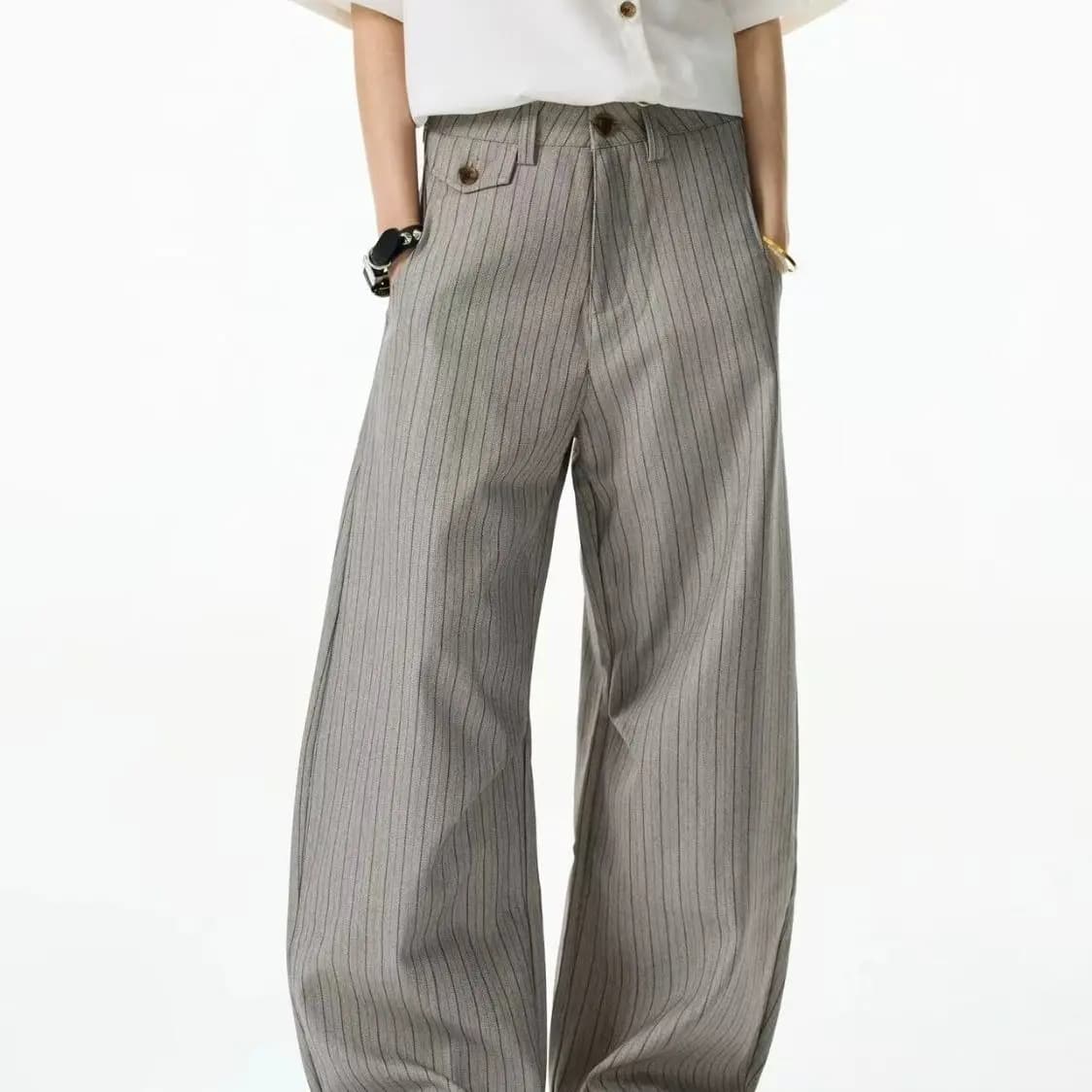 Fashion Casual Retro Striped Pants Spring 2026 New Thin Drape Casual Striped Scimitar Baggy Pants Business Mopping Suit Pants
