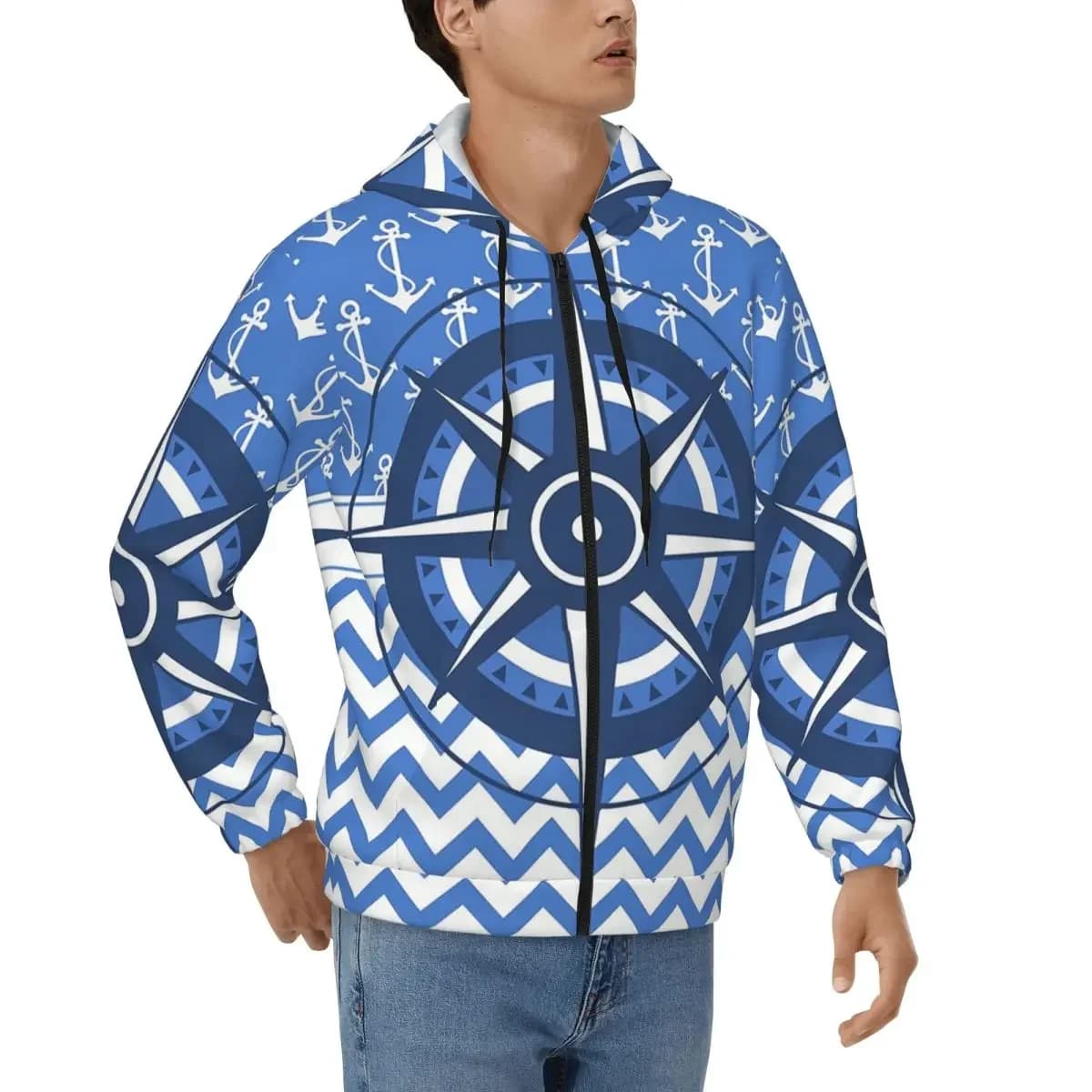 Bussola nautica Capitano Anchor Boat Felpa con cappuccio con cerniera Harajuku Pullover Autunno Inverno Felpe da donna da uomo Top a maniche lunghe