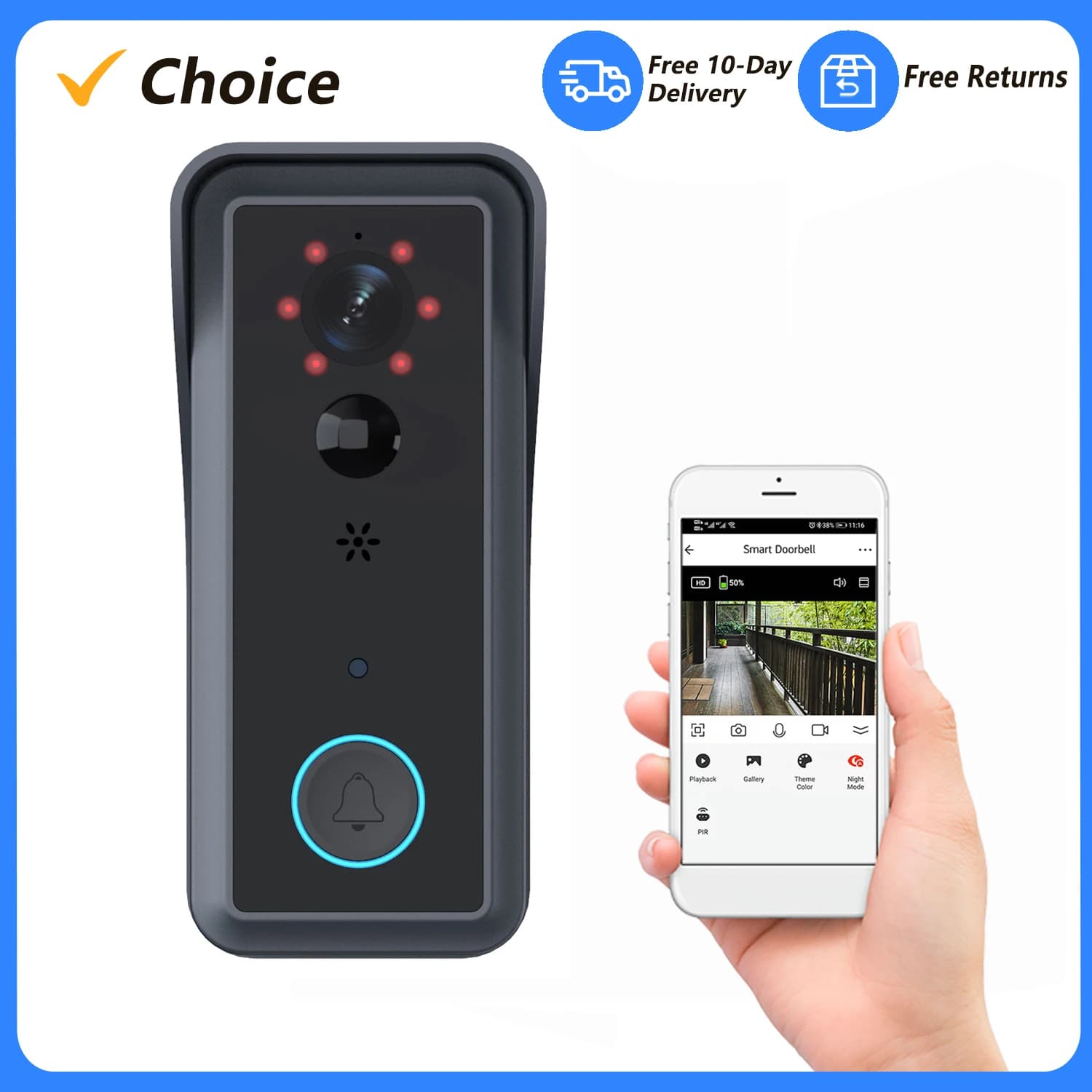 Tuya WiFi Videocitofono Campanello Telecamera Wireless 1080P HD Rilevazione del movimento Visione notturna a infrarossi Monitor in tempo reale Impermeabile